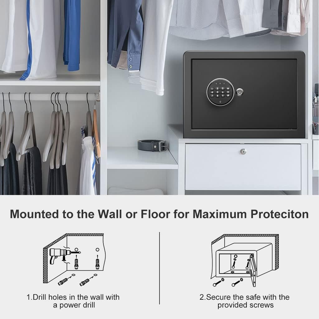 Security Safe Cash Box with Double Digital Keypad Key Lock (13.78 x 9.85 x 9.85 Inch) Z570146