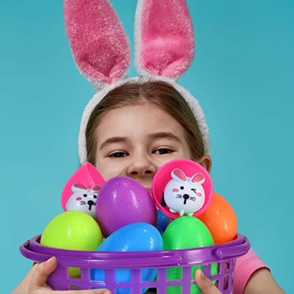 6 Toy Filled Easter Eggs with Mini Pull-n-Go Easter Bunnies R584