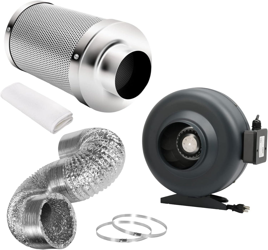 6 Inch 442 CFM Inline Fan with Carbon Filter and 25 Feet Aluminum Ducting T877
