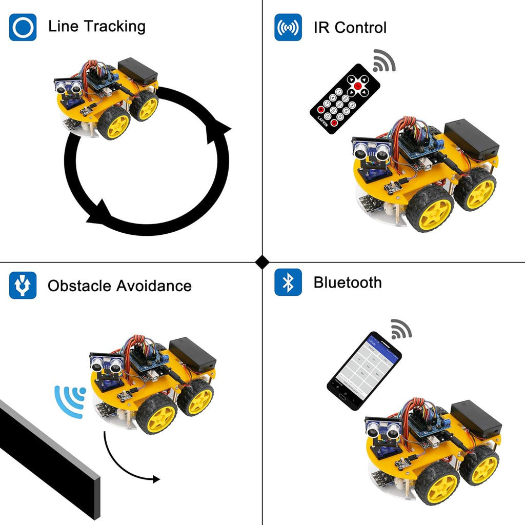 Smart Robot Car Kit with Ultrasonic Sensor, Bluetooth Module, R3 Board, Pack of 2 W7503