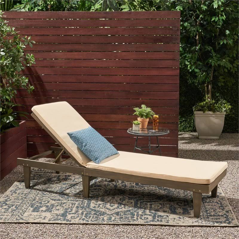 Gray and Cream Acacia Wood Chaise Lounge V951955