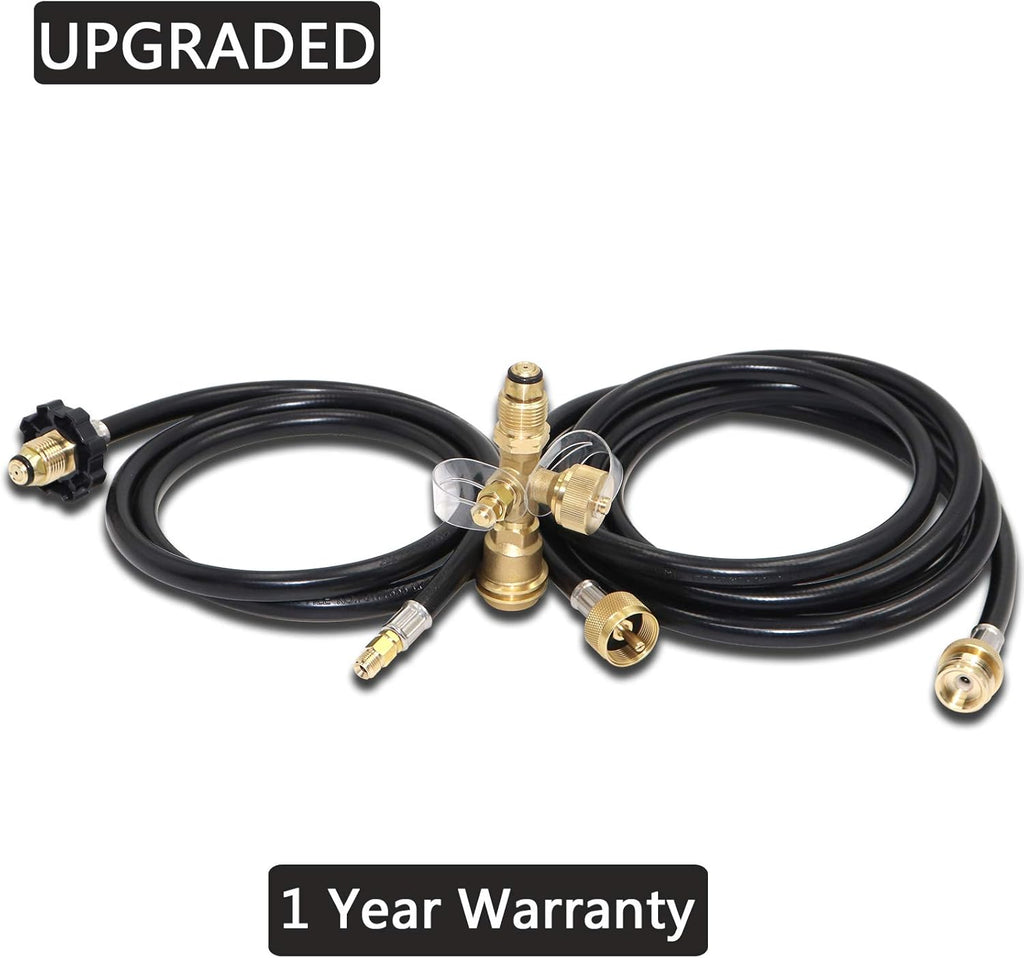 Propane Brass Tee Adapter Kit 4-Port with 5ft and 12ft Hoses L114446