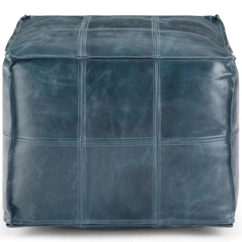 Teal Leather Square Pouf J95245