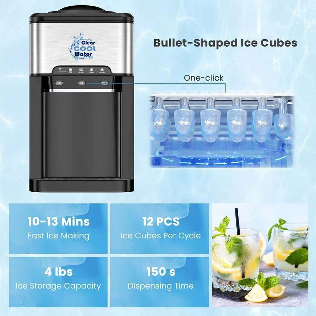 3 in 1 Countertop Water Cooler Dispenser Ice Maker with Ice Block 44 lb Ice Storage K614652