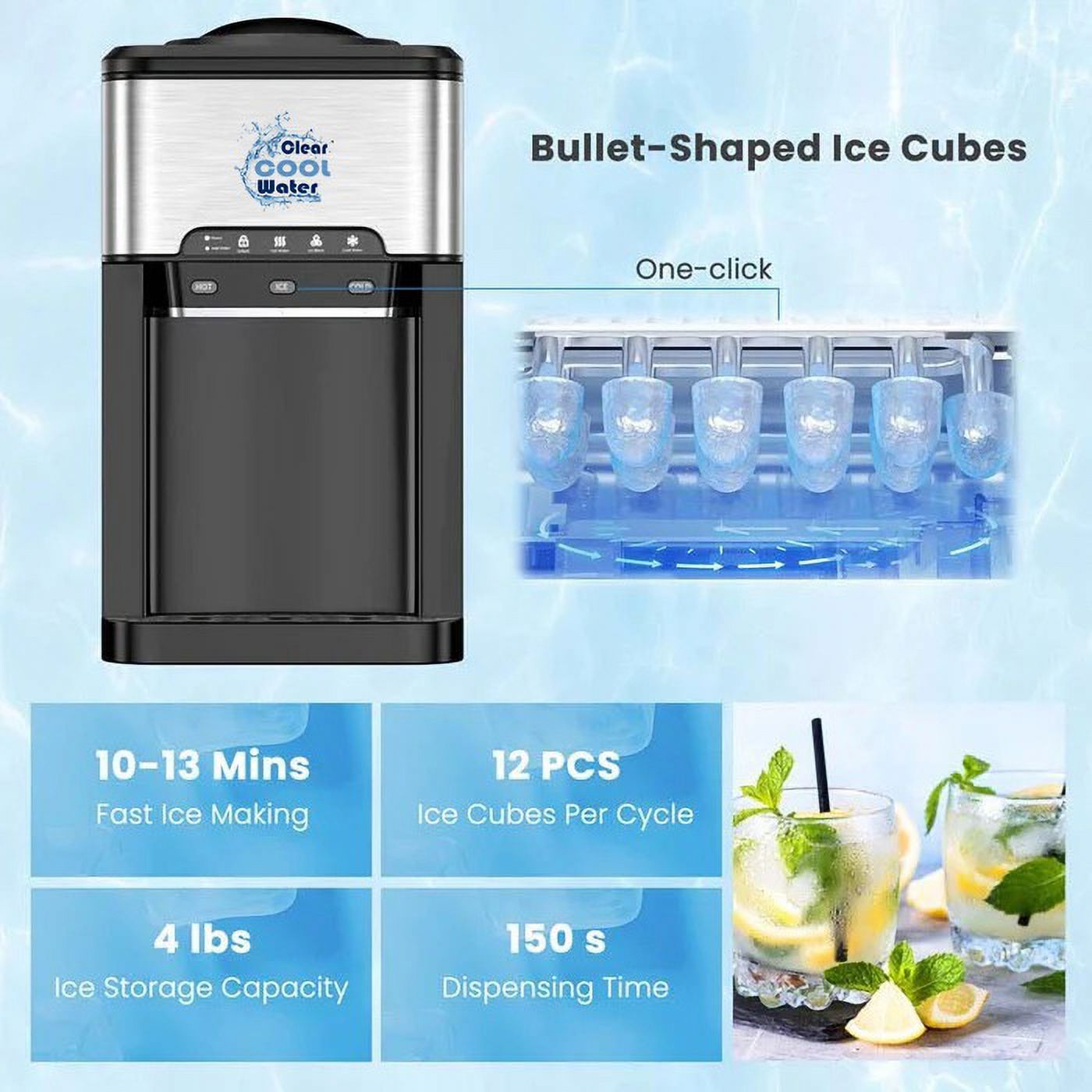 3 in 1 Countertop Water Cooler Dispenser Ice Maker with Ice Block 44 lb Ice Storage K614652