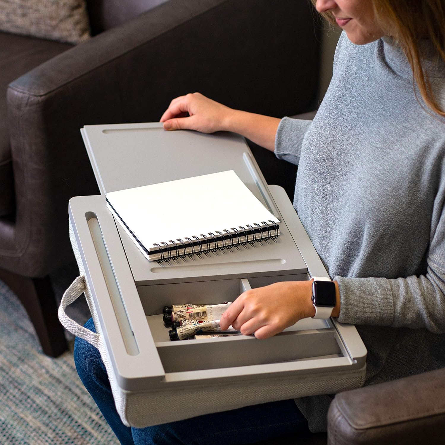 Calming Gray Storage Lap Desk with Sliding Lid H844557