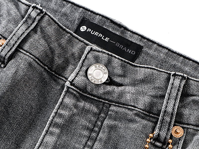 Purple Brand Washed Gray Distressed Flared Jeans