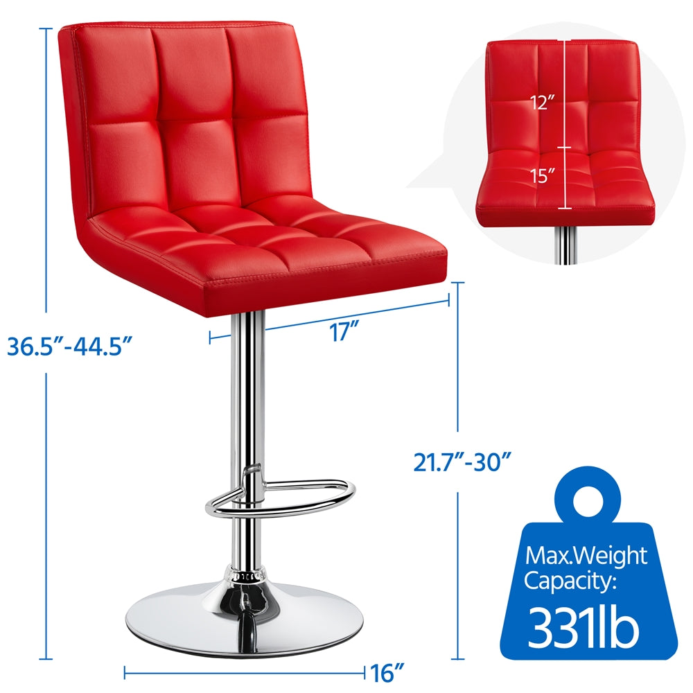 Red Faux Leather Adjustable Swivel Counter Bar Stools, Set of Two H297869