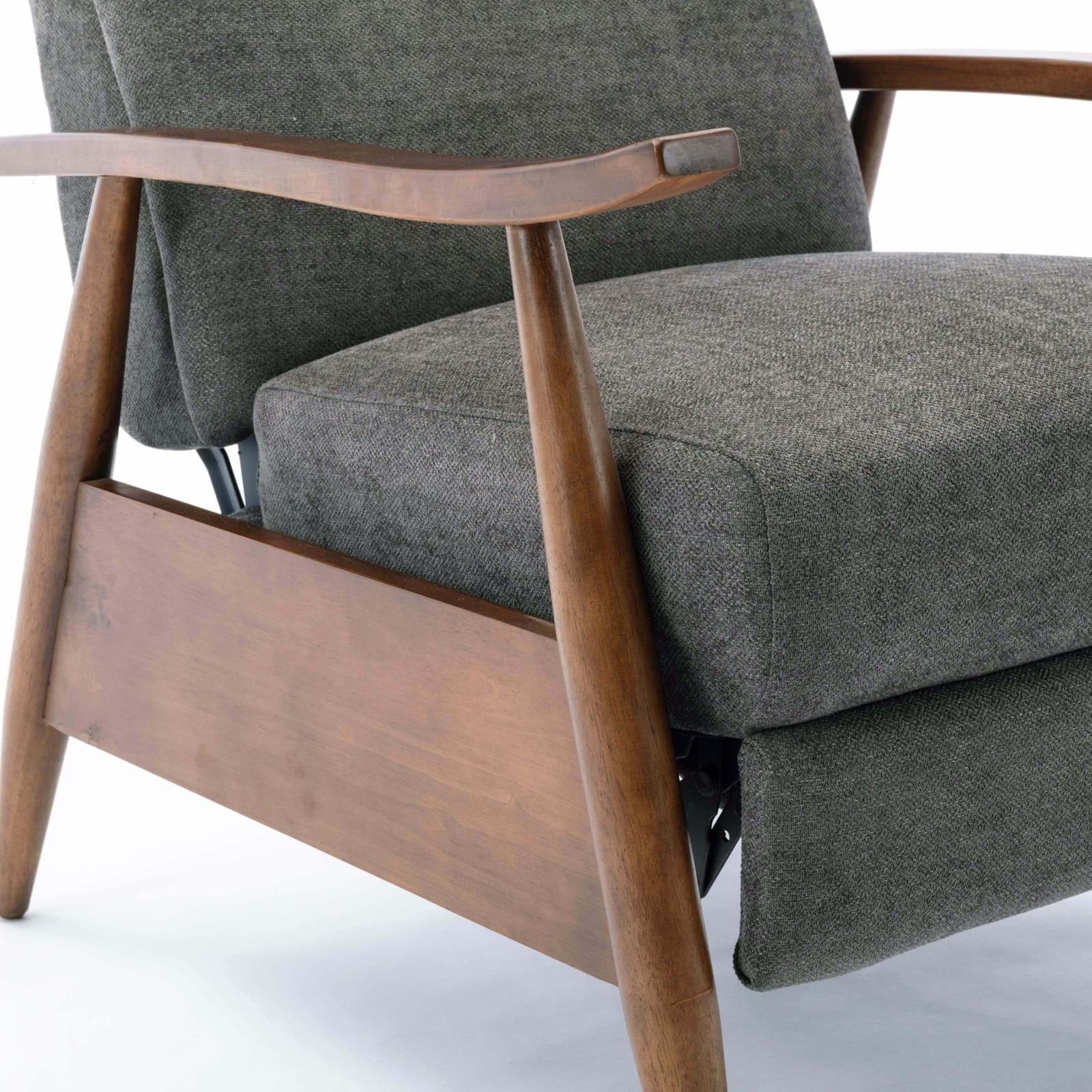 Charcoal Polyester Fabric Wood Arm Push Back Recliner A9136