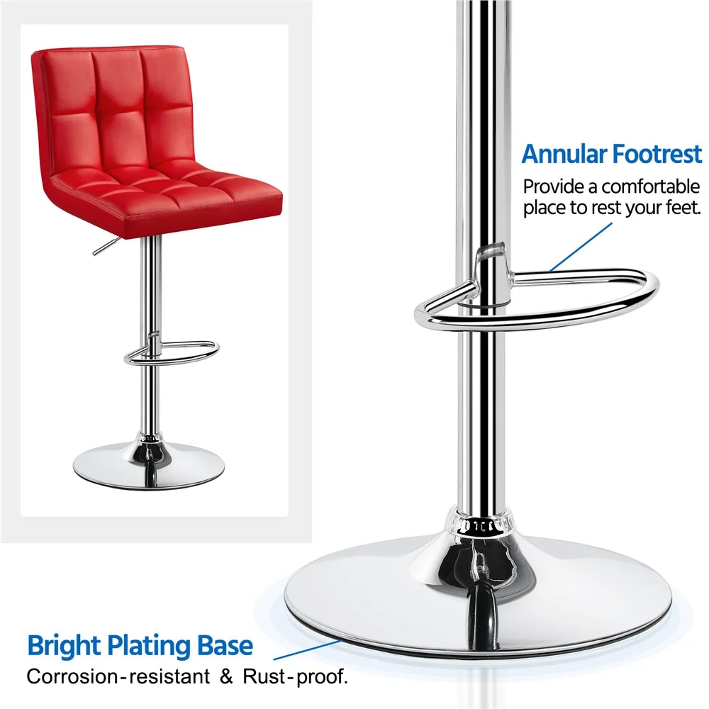 Red Faux Leather Adjustable Swivel Counter Bar Stools, Set of Two H297869