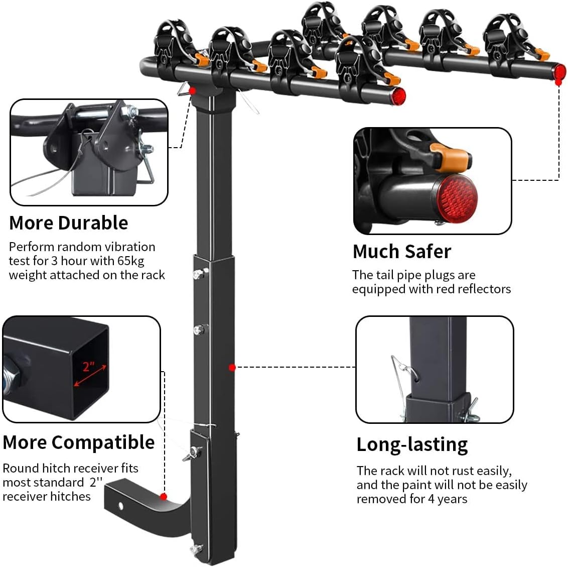 4 Bike Rack for Car Hitch Mount 2'' Hitch Receiver Heavy Duty Bicycle Carrier Rack X6252