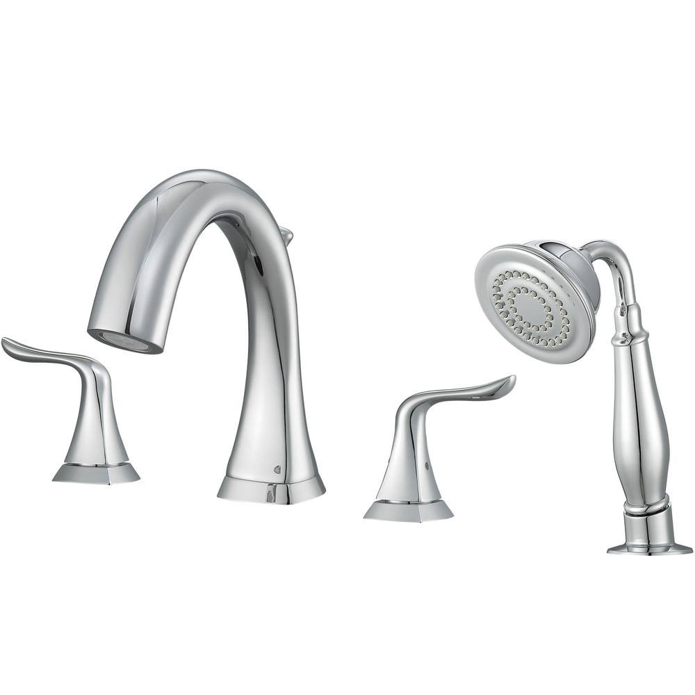 Chrome Double Handle Deck Mounted Roman Tub Faucet with Handshower Z131053