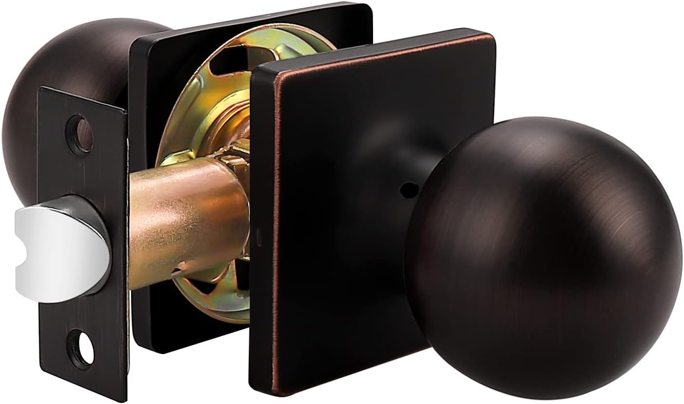 Black Square Rosette Passage Door Knobs, 3 Pack P328