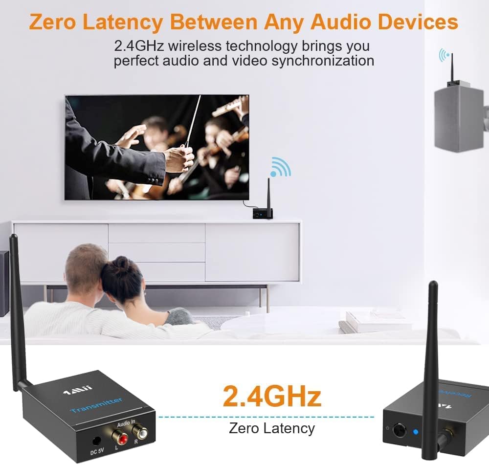 Wireless Transmitter Receiver Audio, 2.4GHz Long Range Audio Transmitter and Receiver Low Delay, RCA Out/in 320ft X311257
