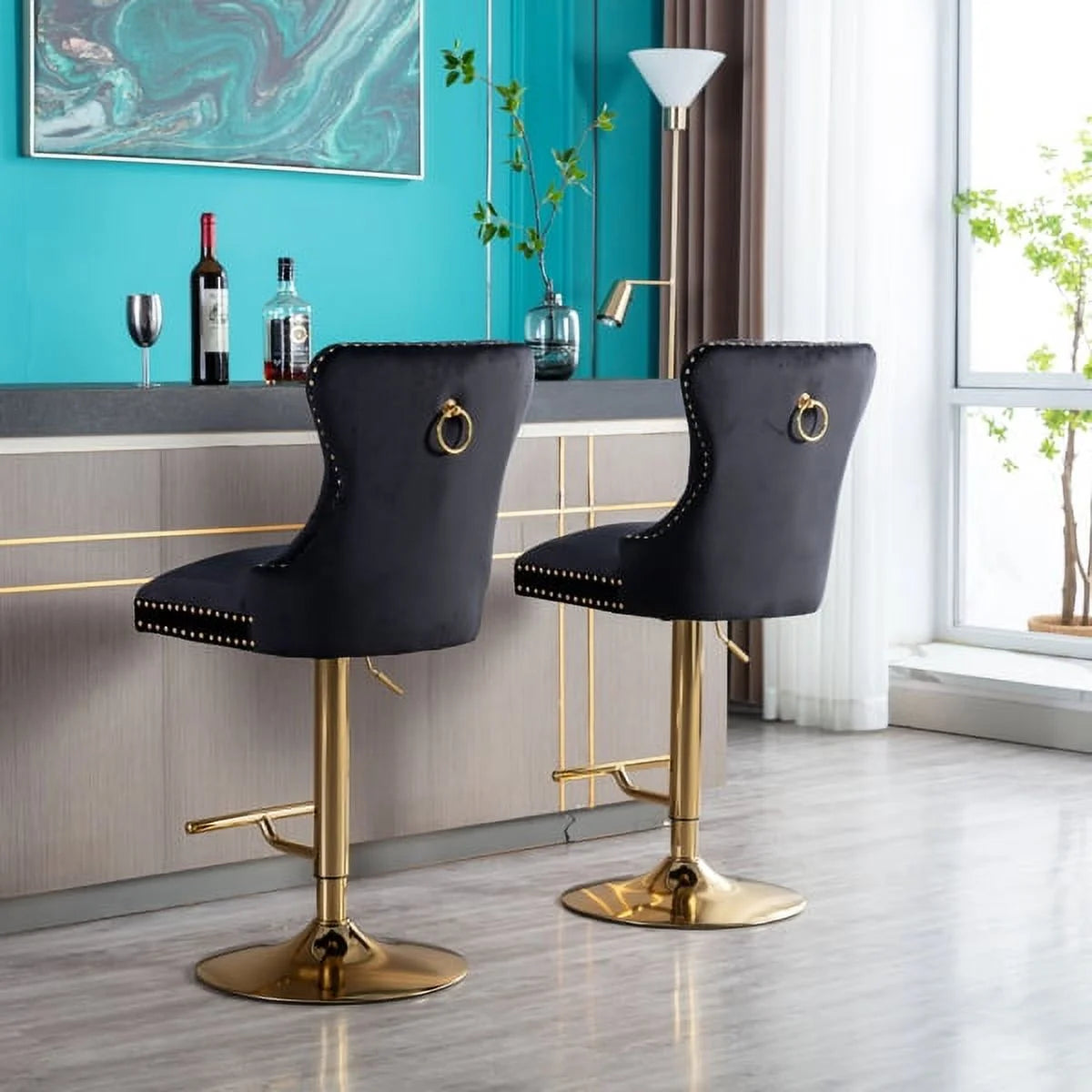 Set of 2 Velvet Swivel Bar Stools with Chrome Base V9422