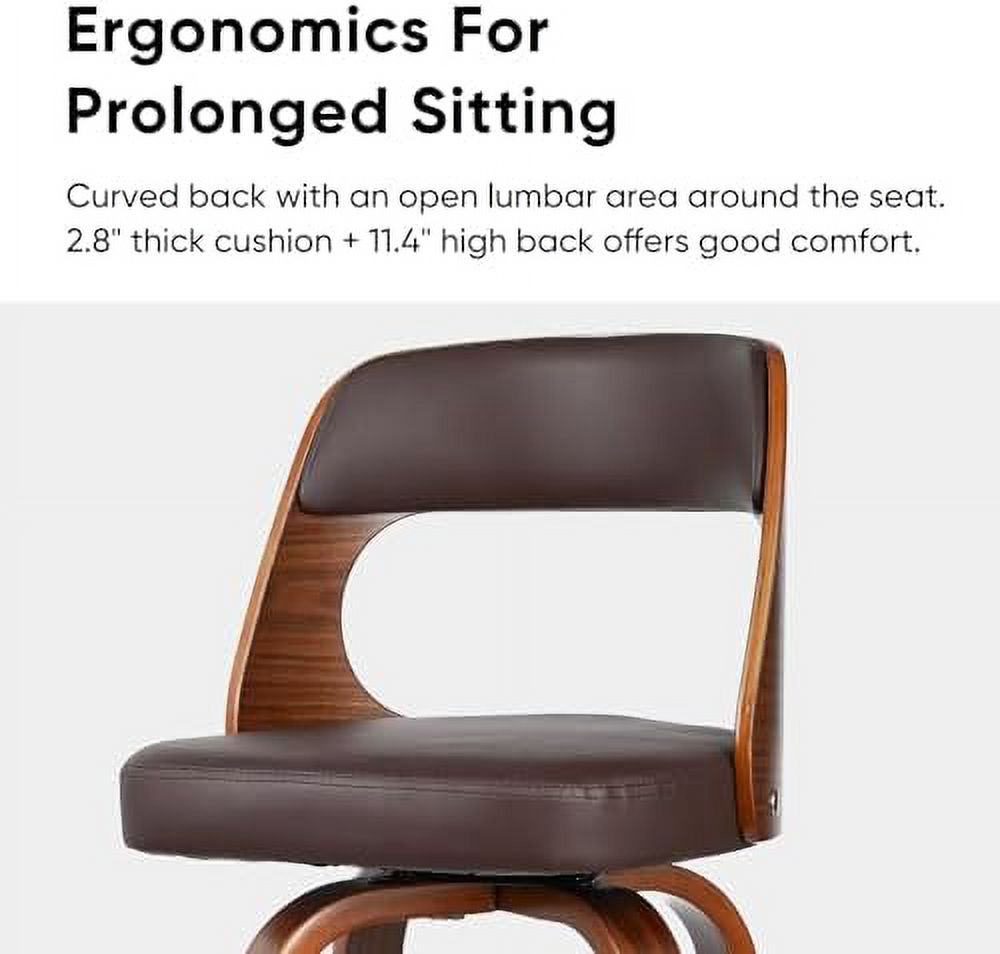 Swivel Barstools with Walnut Finish Wooden Back and Legs (Brown) N7353