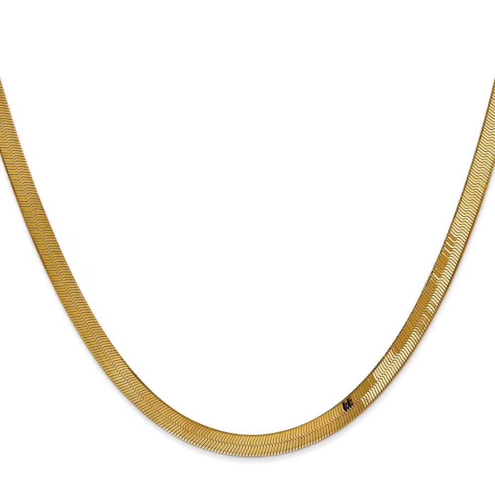 14K Yellow Gold 4mm Herringbone Chain Necklace 18inch L397