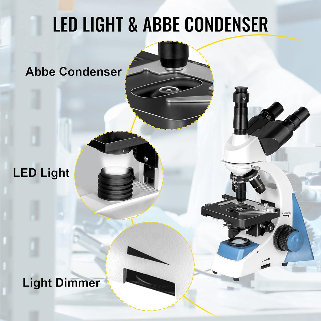 Trinocular Compound Microscope 40X-1000X Magnification LED Light Mechanical Stage Q81272