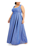 Blue Glitter Cut Out Sleeveless Scoop Neck Full-Length Formal Fit + Flare Dress Plus 18W Q55466