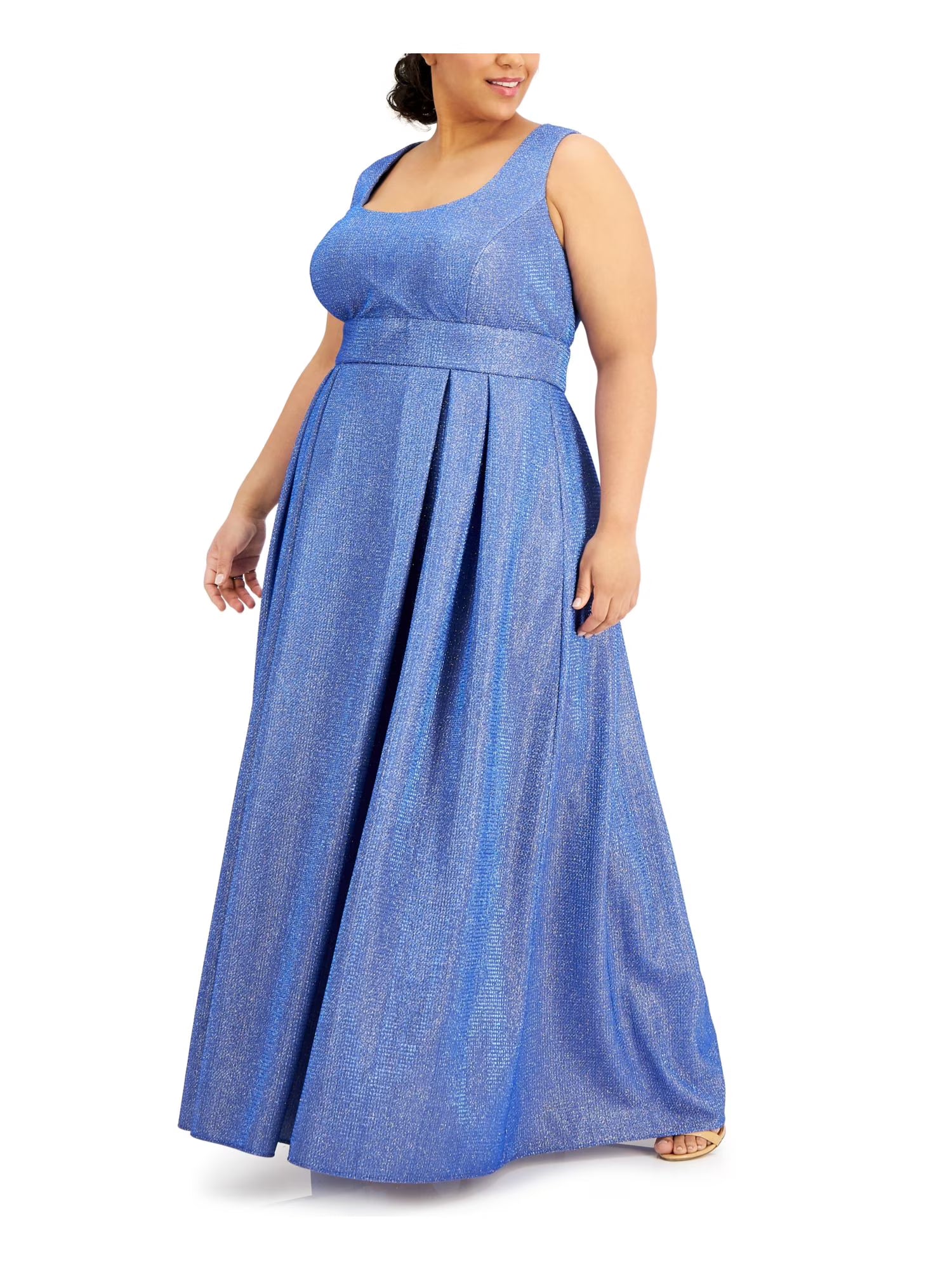 Blue Glitter Cut Out Sleeveless Scoop Neck Full-Length Formal Fit + Flare Dress Plus 18W Q55466