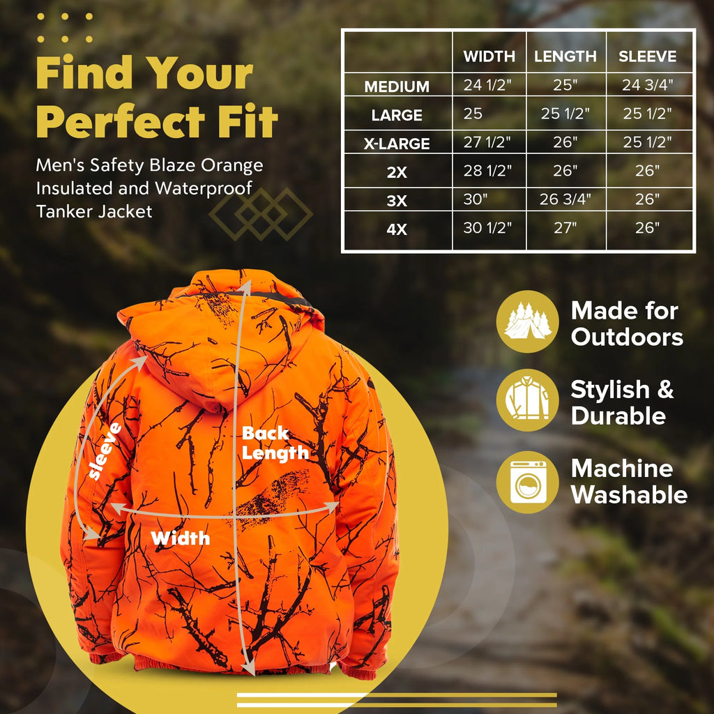 Blaze Orange Camo Insulated Waterproof Safety Tanker Jacket X907004
