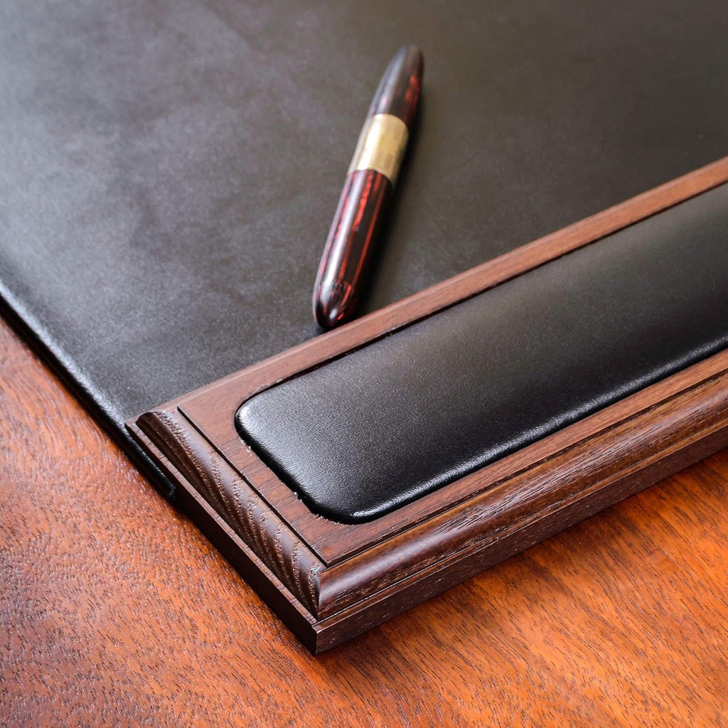 Walnut & Black Leather Desk Pad Q43245