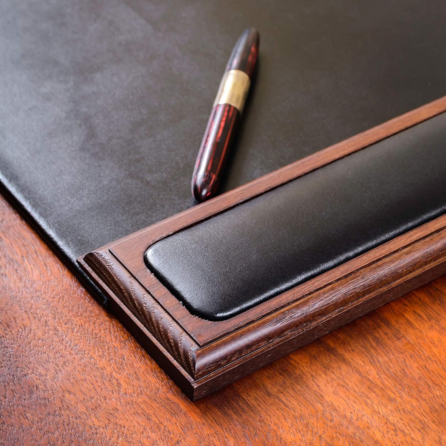 Walnut & Black Leather Desk Pad Q43245
