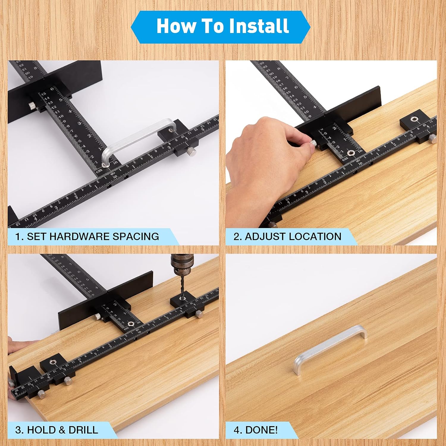 Cabinet Hardware Jig, Adjustable Drill Guide with Punch Locator Templates G148