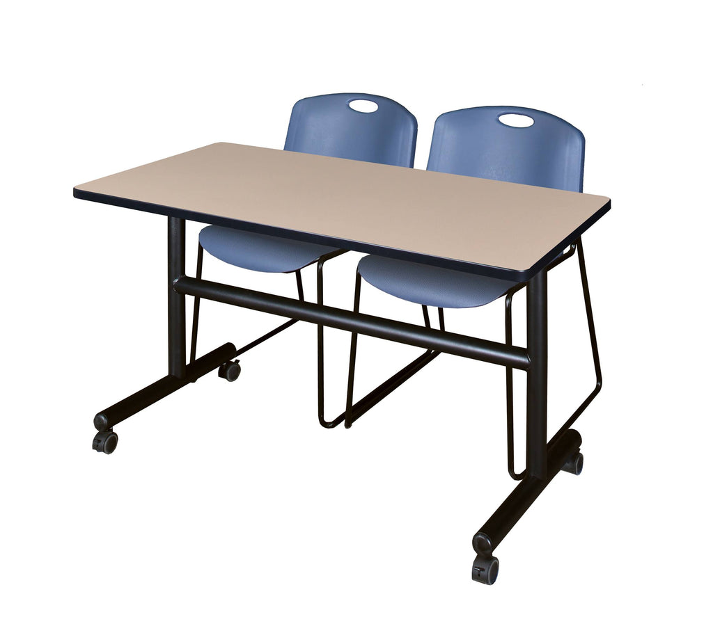 Beige Flip Top Mobile Training Table with 2 Blue Stack Chairs D523411