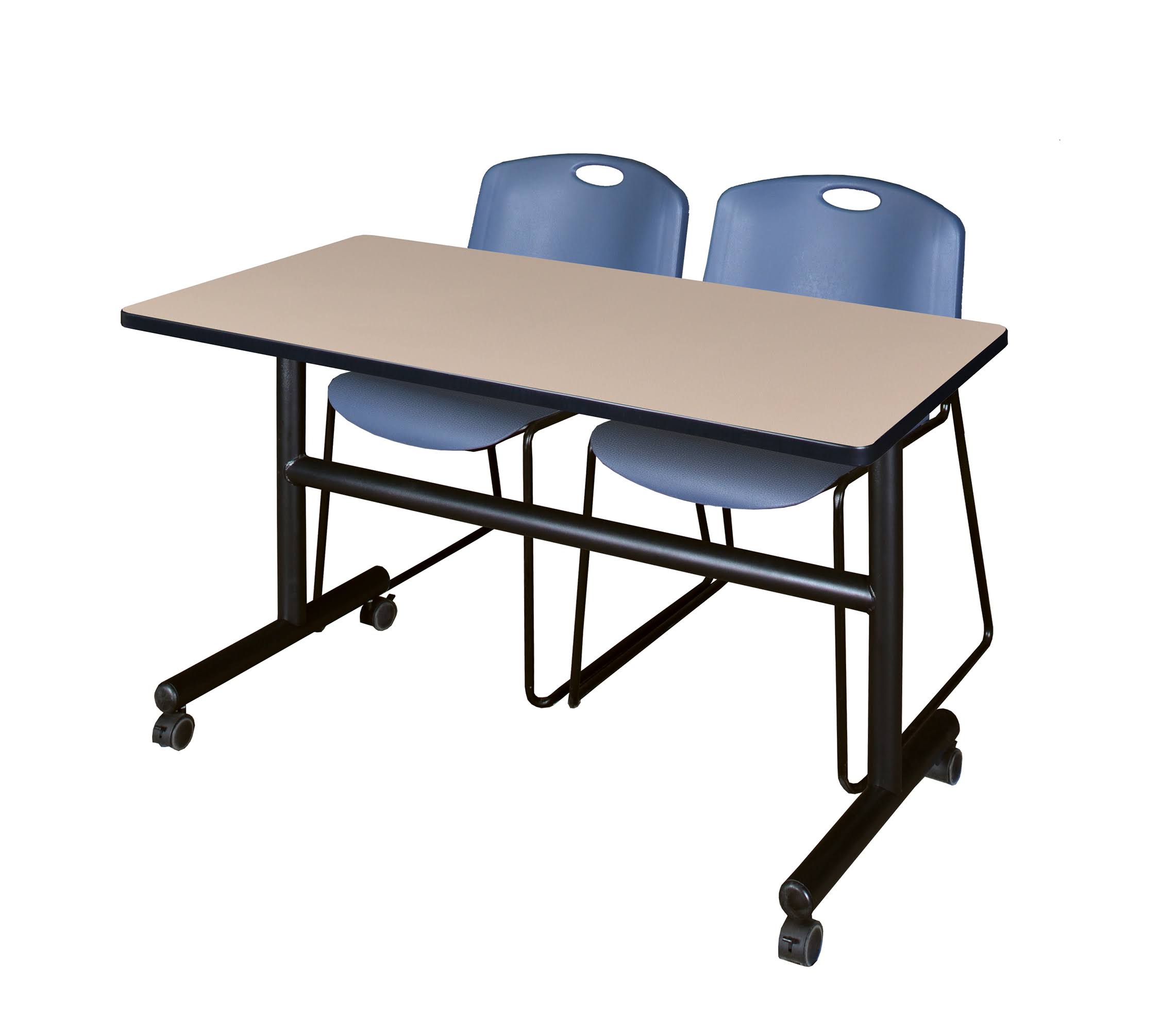 Beige Flip Top Mobile Training Table with 2 Blue Stack Chairs D523411