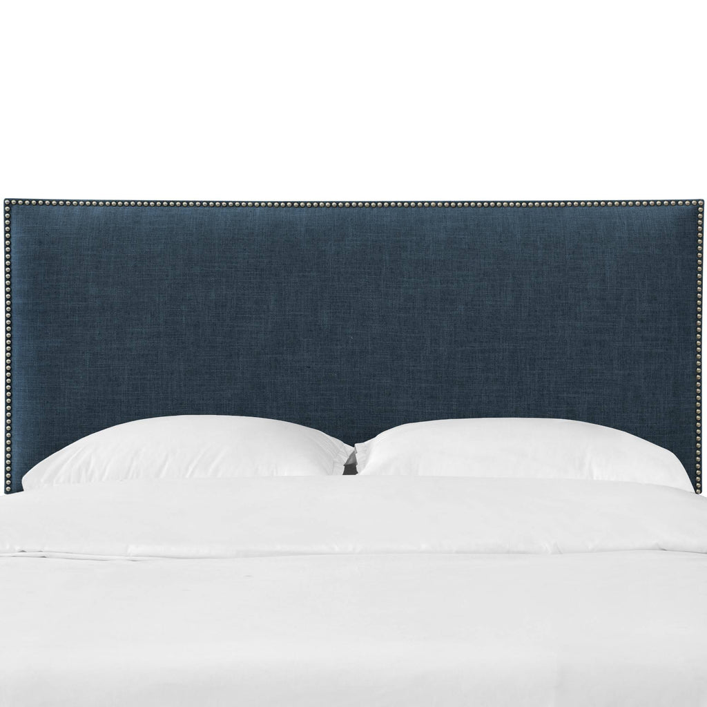 Dark Navy Linen Headboard with Pewter Nailbuttons M65066
