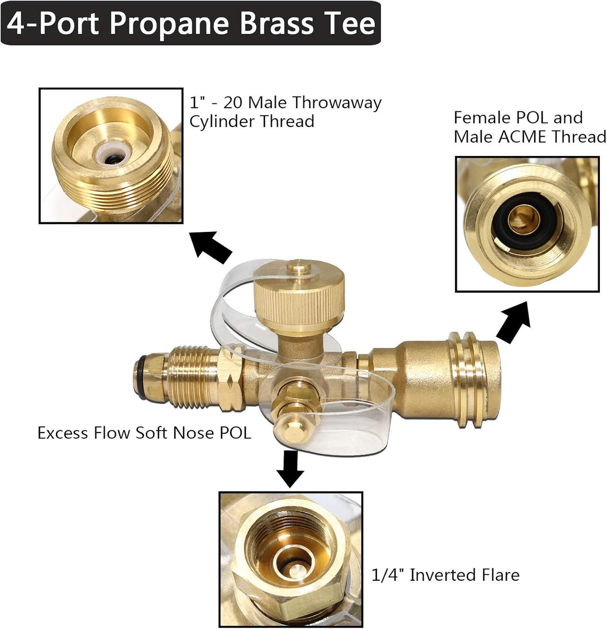 Propane Brass Tee Adapter Kit 4-Port with 5ft and 12ft Hoses L114446