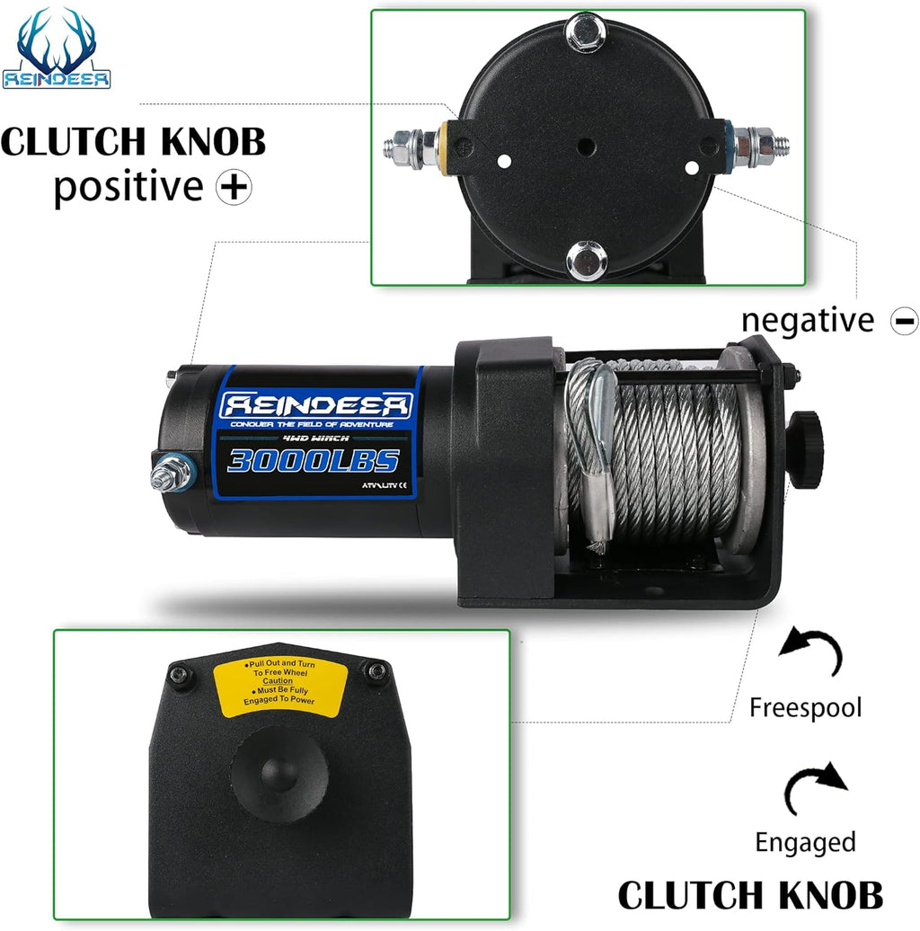 12V 3000 lb Electric Winch Kit with Steel Cable Wire Rope Waterproof IP67 Wireless Remotes C387436