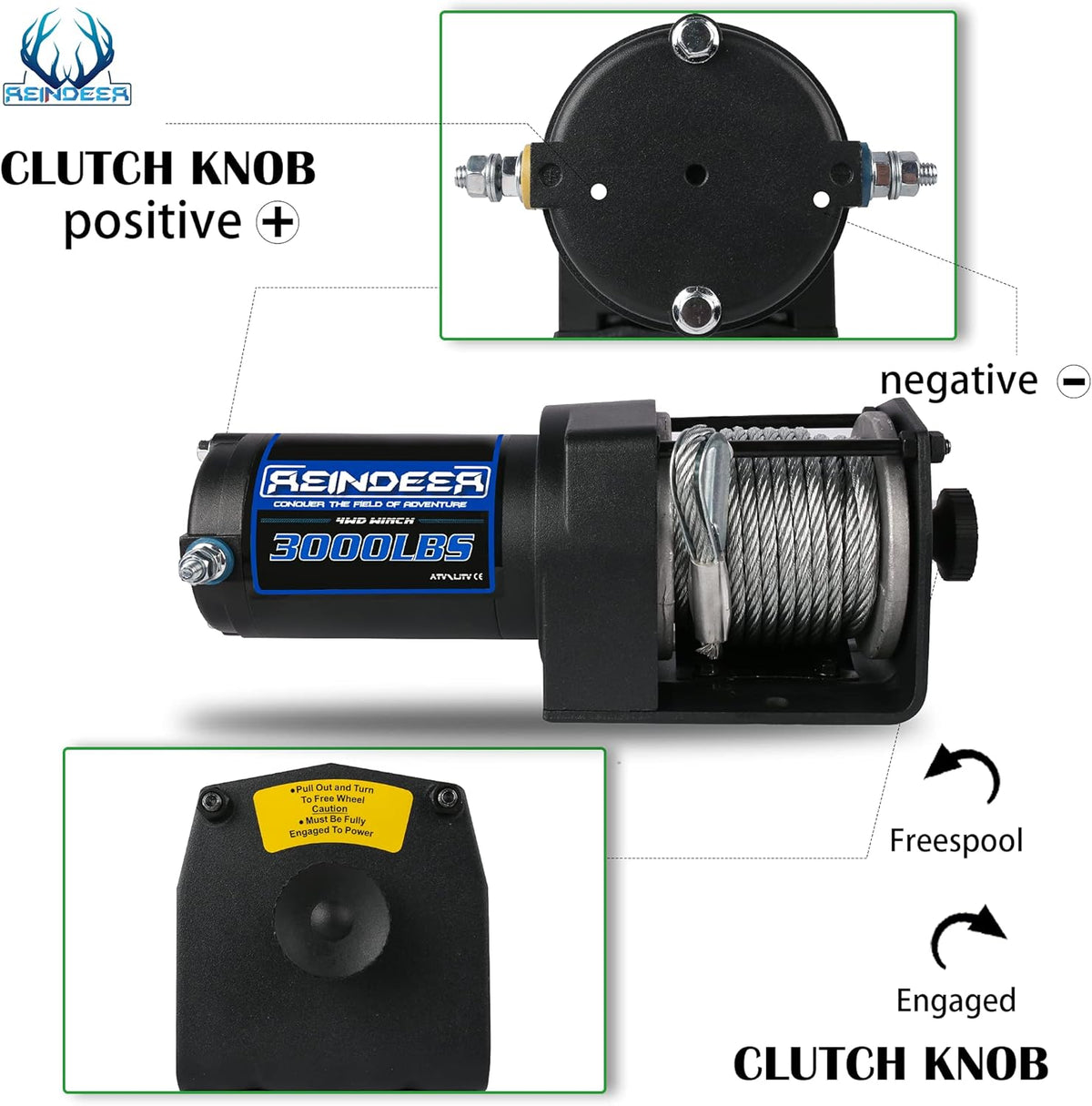 12V 3000 lb Electric Winch Kit with Steel Cable Wire Rope Waterproof IP67 Wireless Remotes C387436