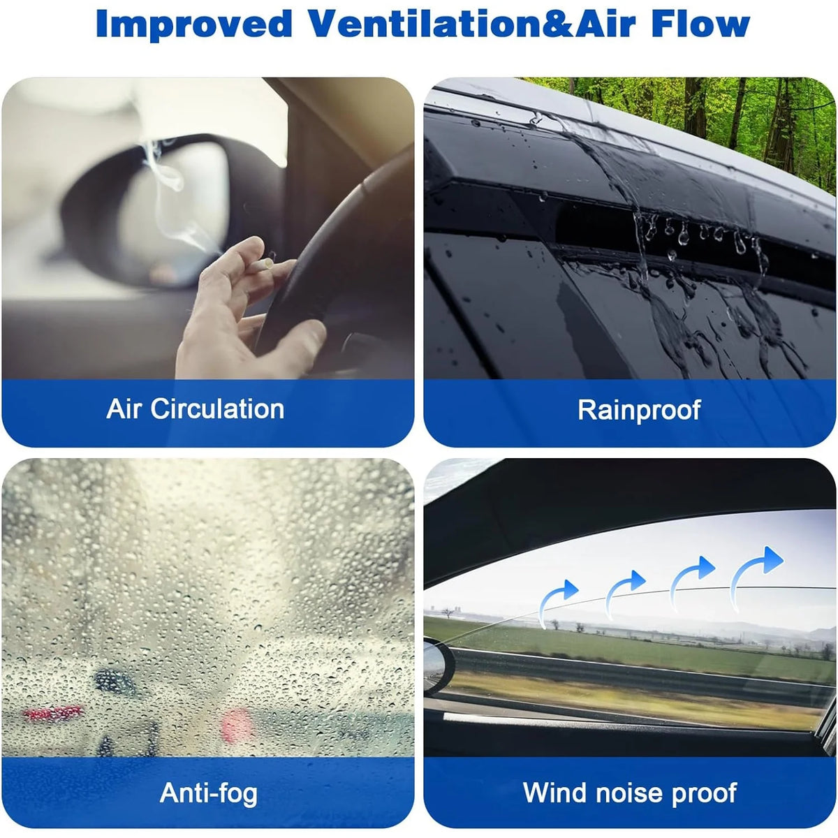 4Pcs Car Window Visors Rain Guard Wind Deflectors S5611