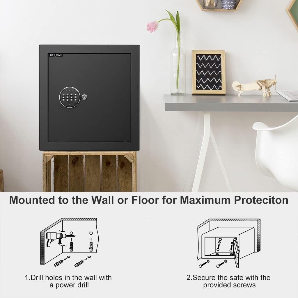 Security Safe Cash Box with Double Digital Keypad Key Lock (13.78 x 9.85 x 9.85 Inch) Z570146