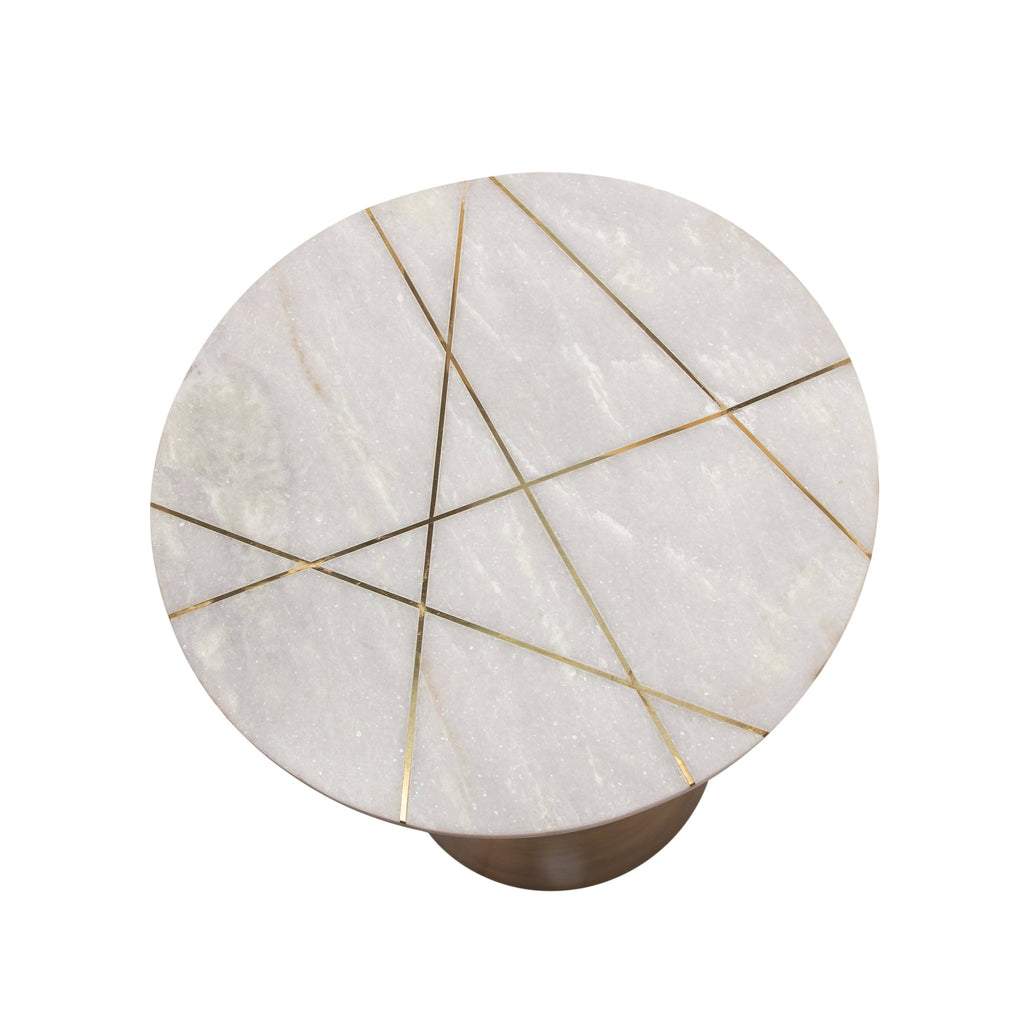 White Marble Round Side Table with Inlay W593335
