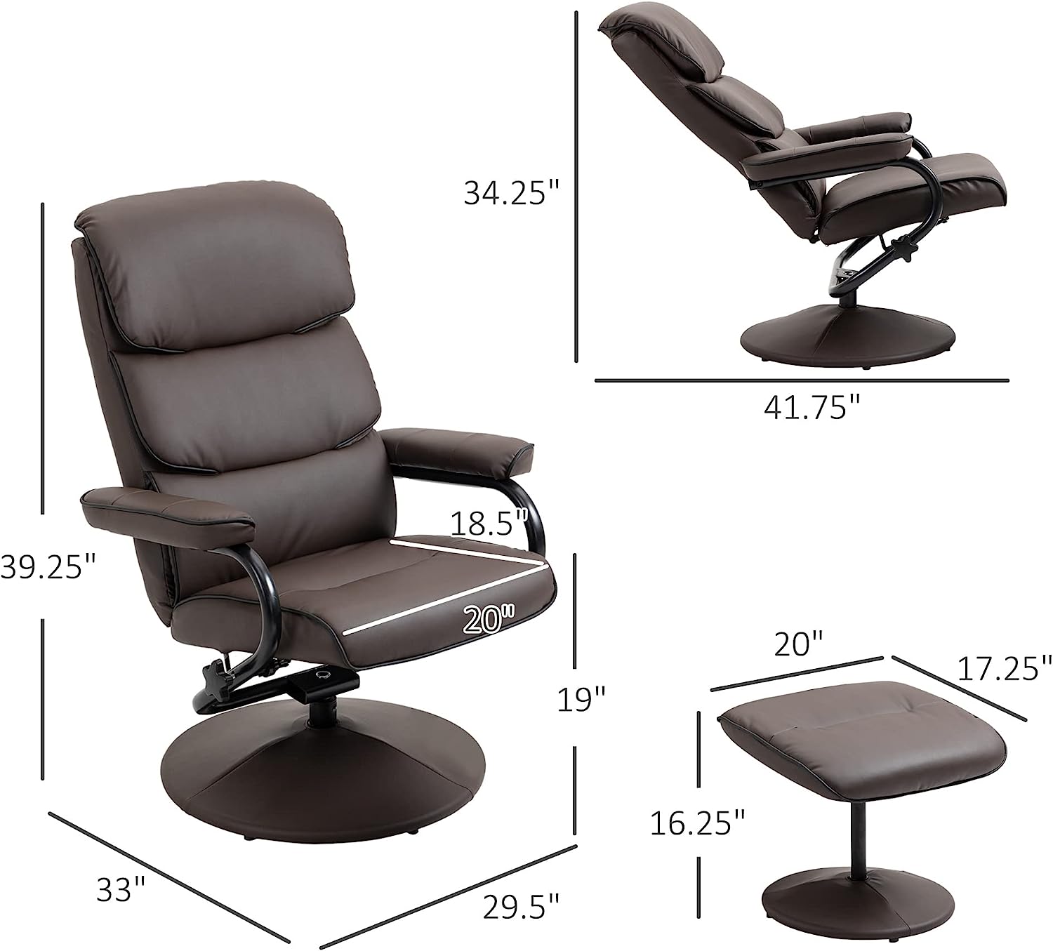 Brown PU Leather Swivel Recliner Chair with Ottoman M267102