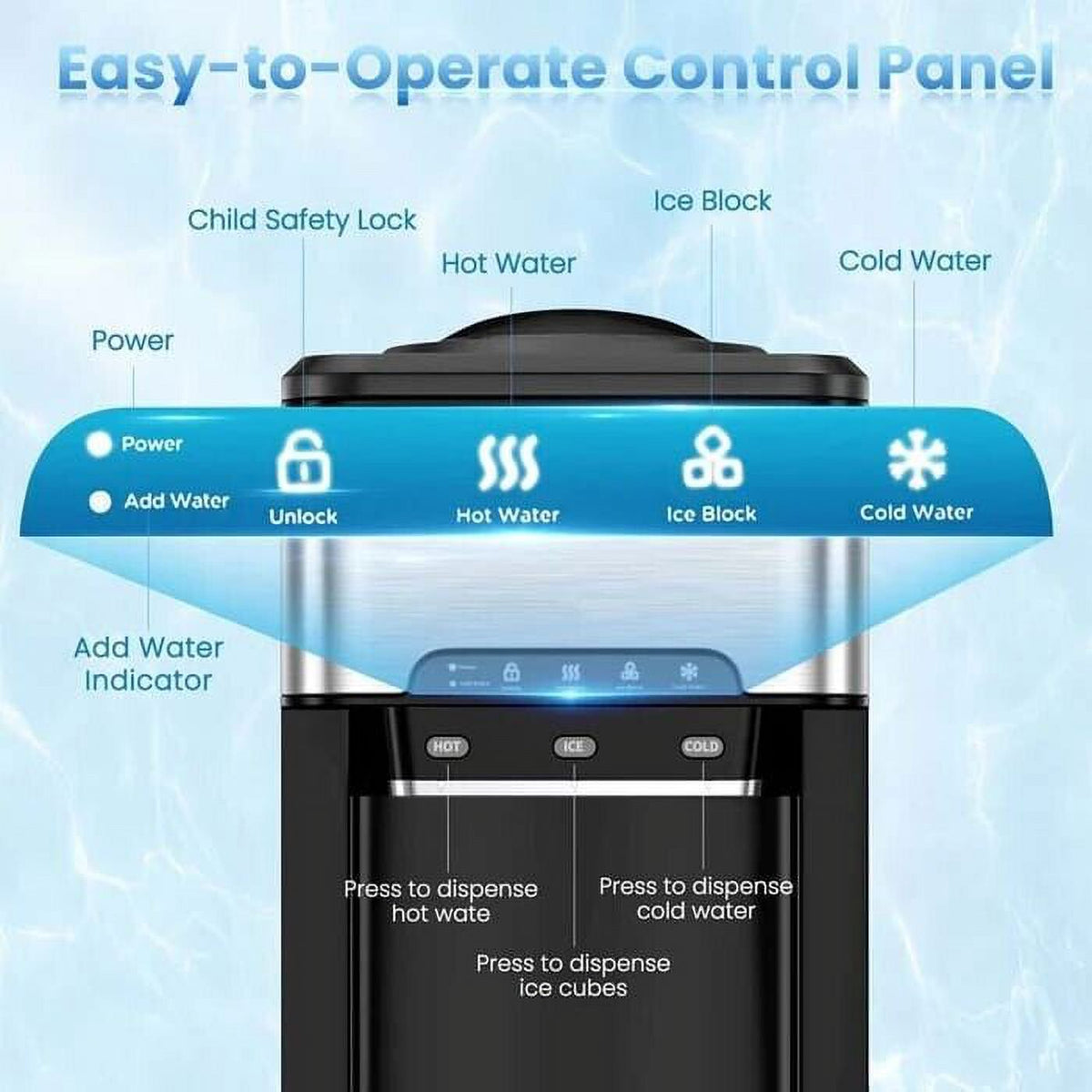 3 in 1 Countertop Water Cooler Dispenser Ice Maker with Ice Block 44 lb Ice Storage K614652
