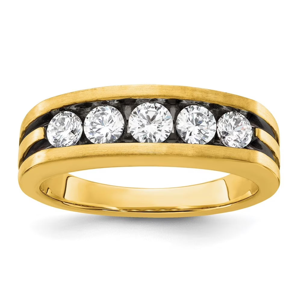 14k Yellow Gold Lab Grown Diamond Black Rhodium Men's Ring R58314