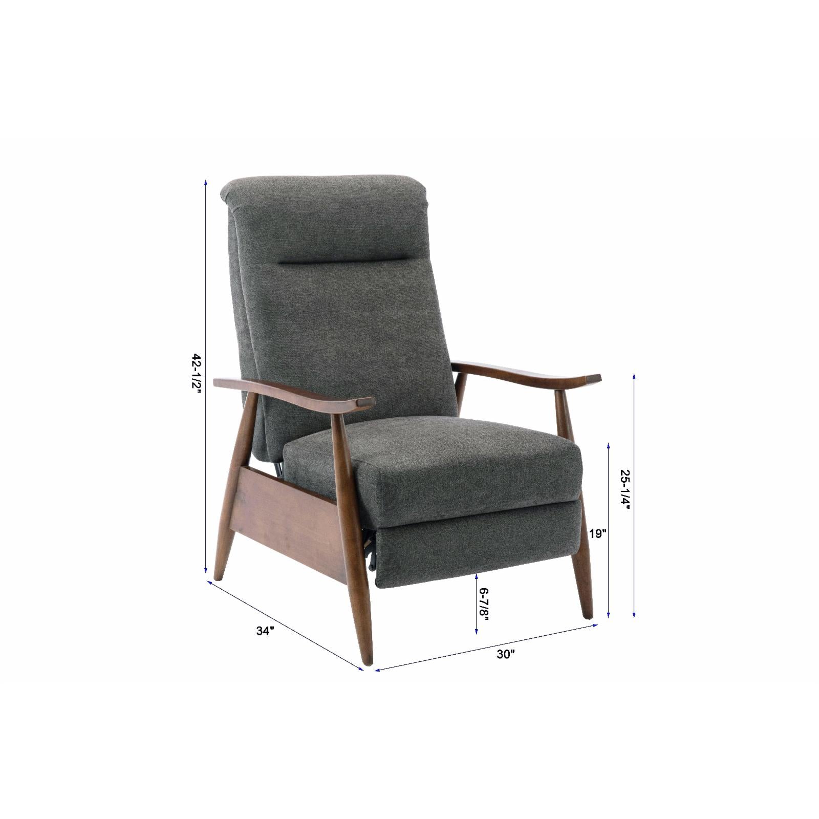 Charcoal Polyester Fabric Wood Arm Push Back Recliner A9136