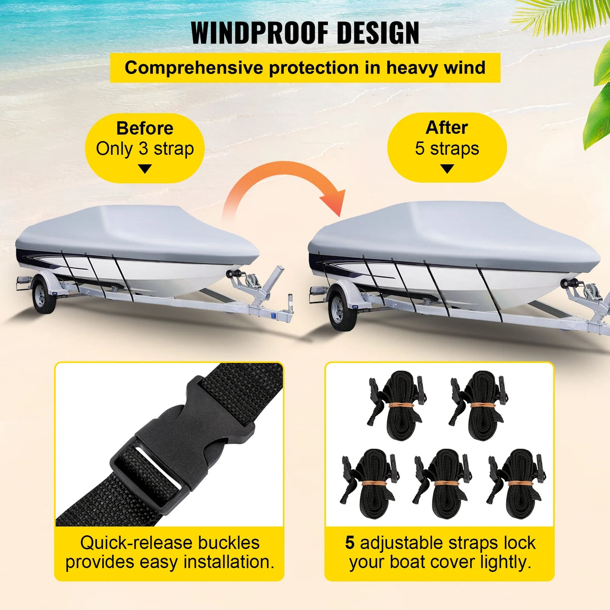 Heavy Duty 210D Marine Grade Polyester Waterproof Boat Cover B406970