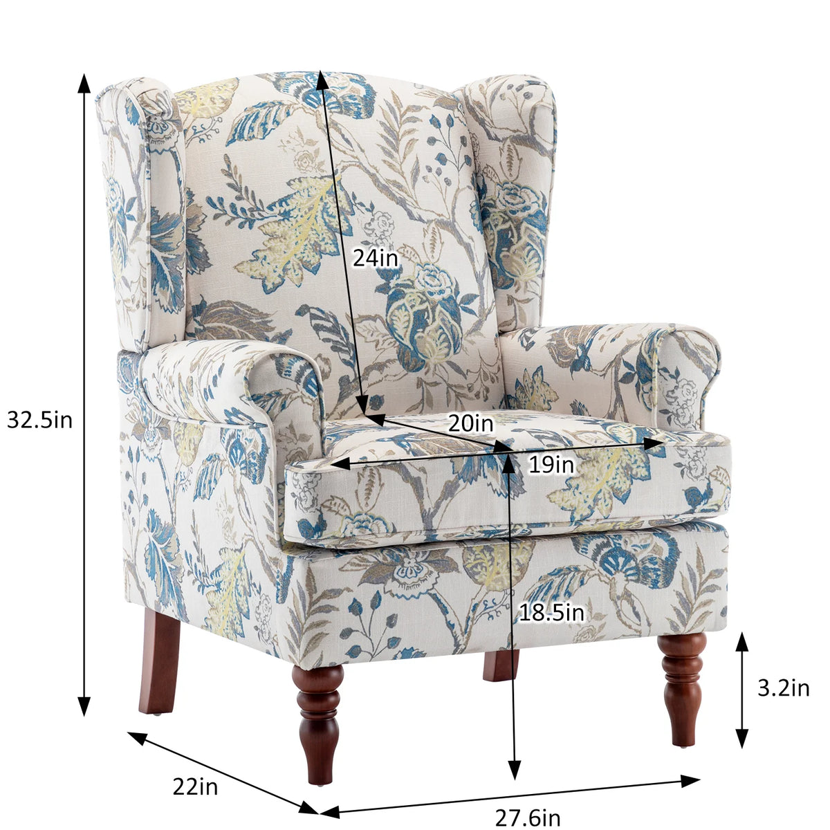 Blue Floral Print Upholstered Armchair P477