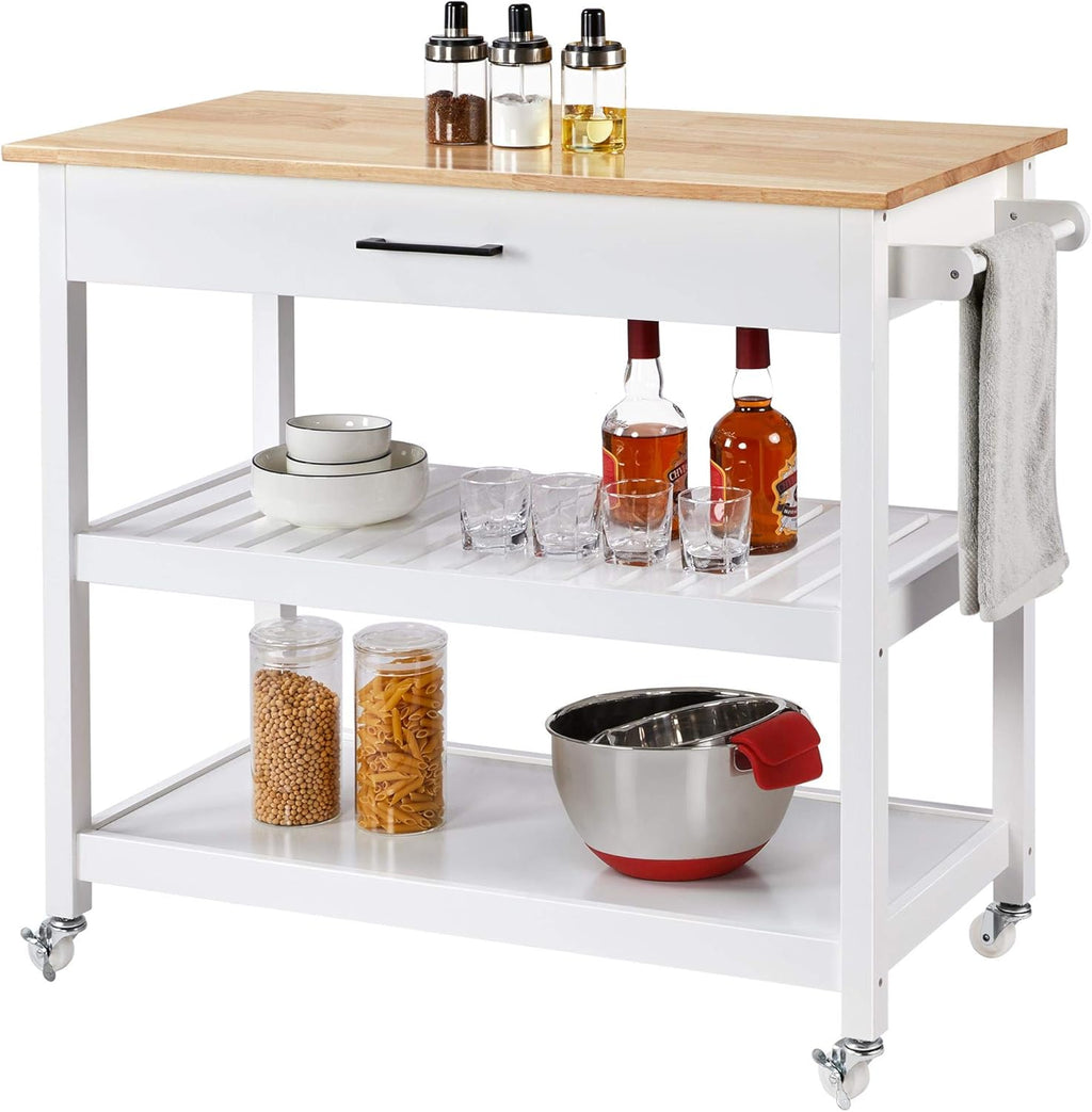 Espresso 3 Tier Rolling Kitchen Cart with Storage Drawer and Shelves Q4147