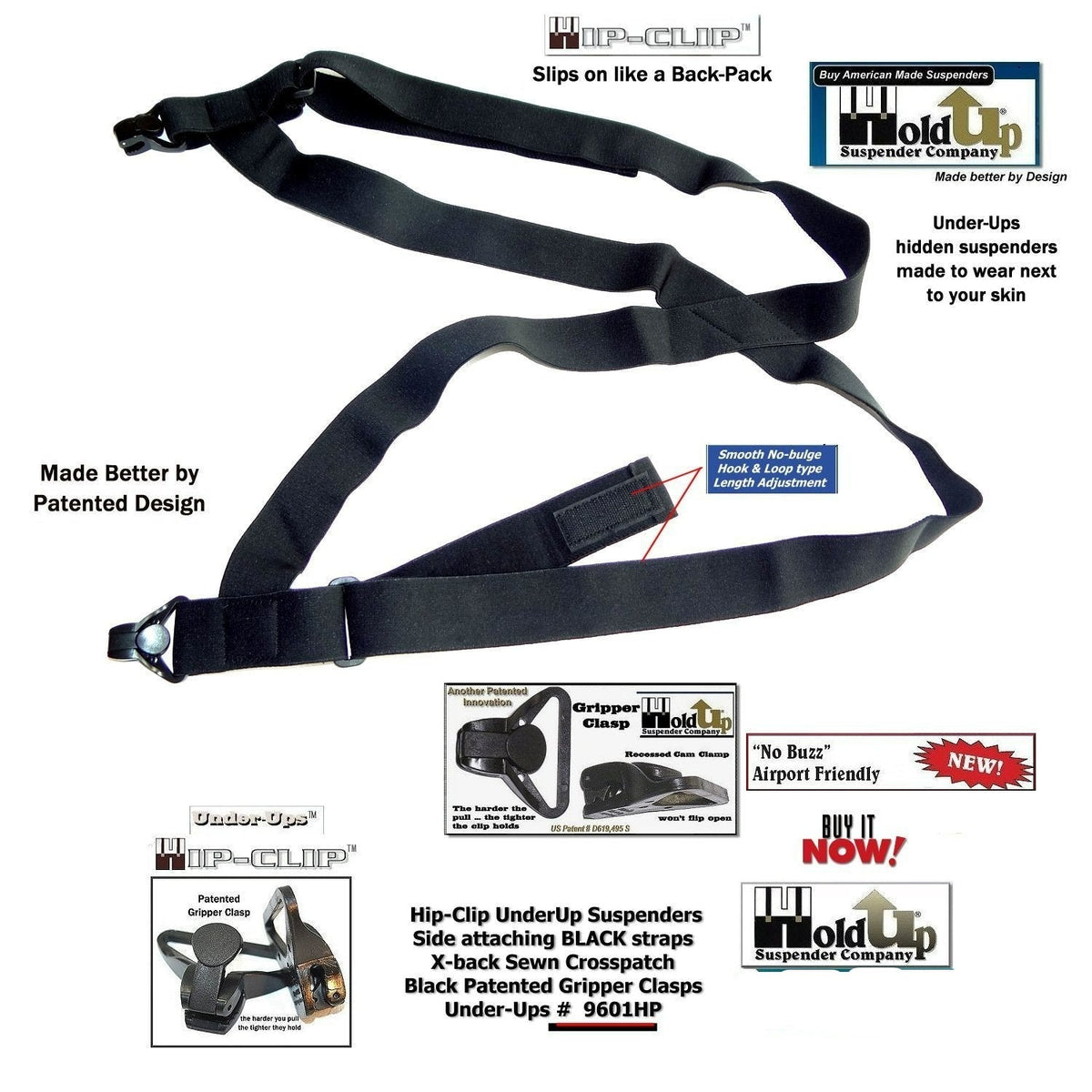 All Black Hip Clip Suspenders V2167