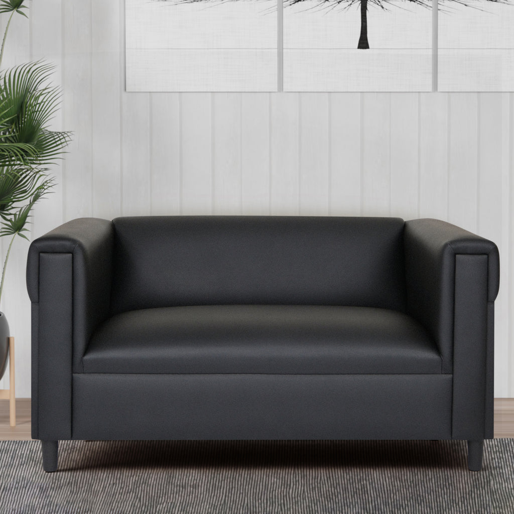 Black Faux Leather Loveseat Sofa with Solid Wood Frame Q8976