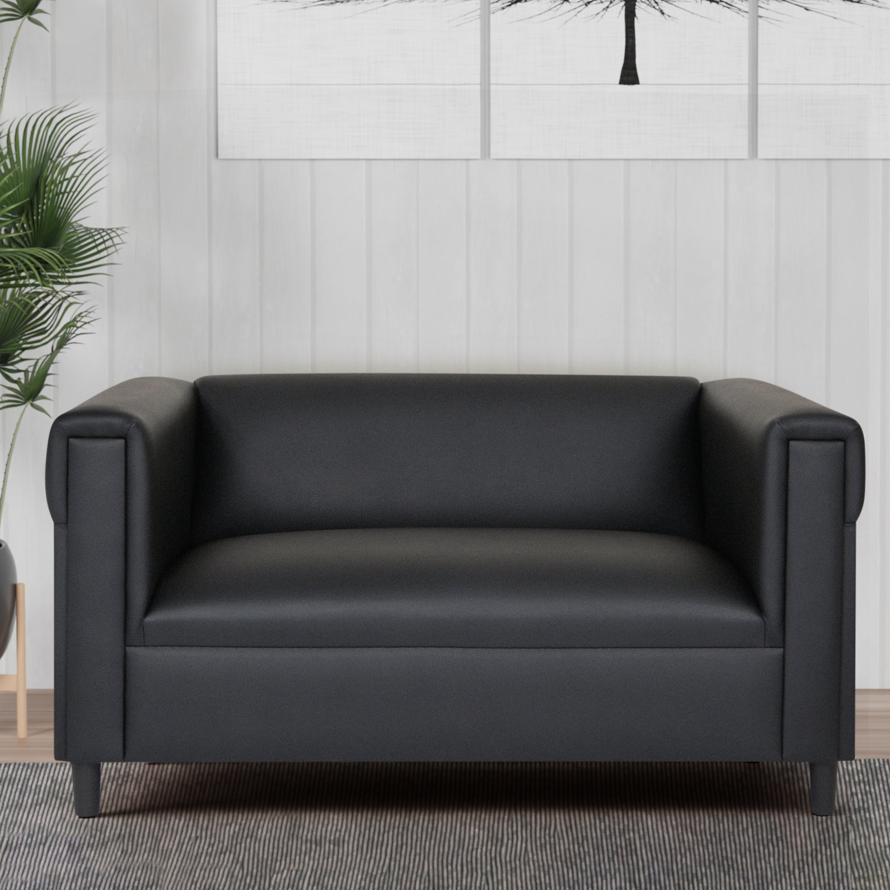 Black Faux Leather Loveseat Sofa with Solid Wood Frame Q8976