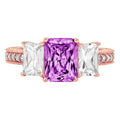 3.61ct emerald cut simulated alexandrite 18k rose gold 3 stone ring size 3.75 I228