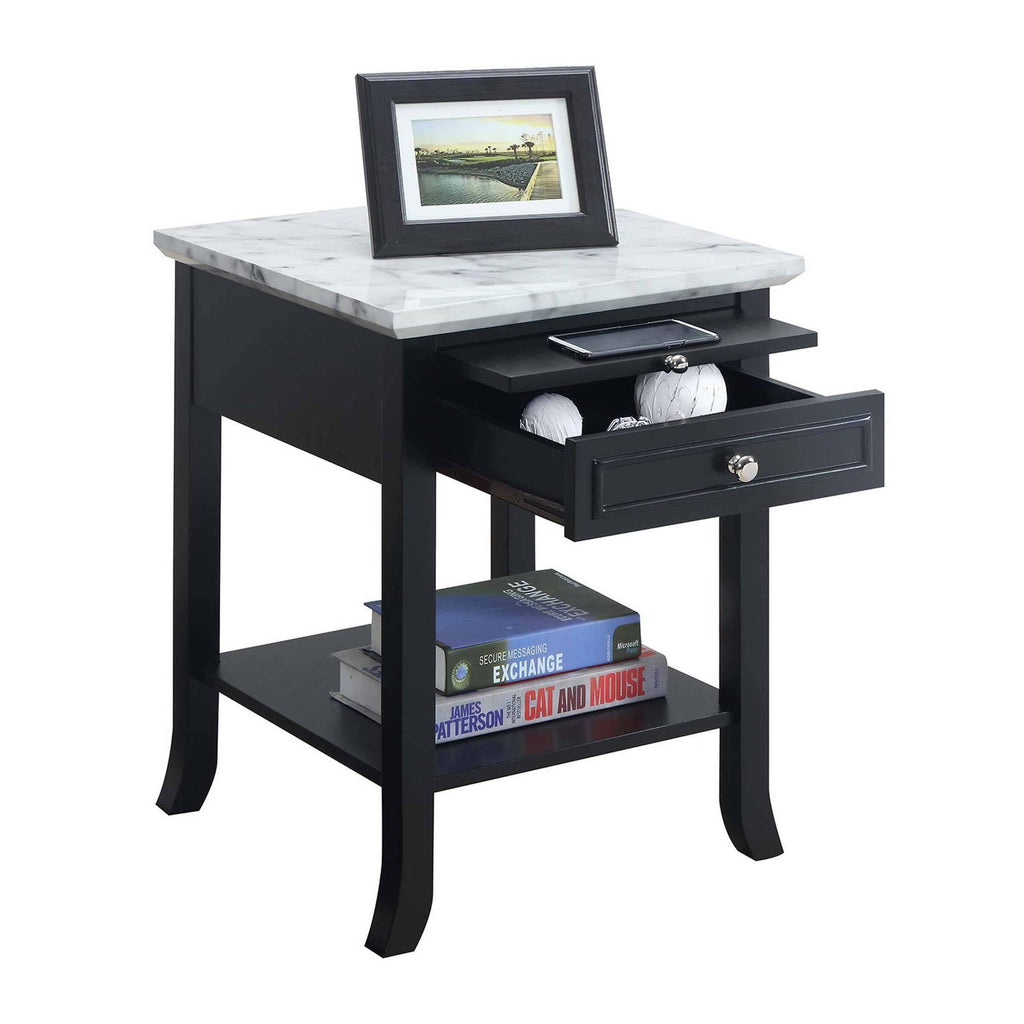 White Faux Marble End Table with Drawer H8853