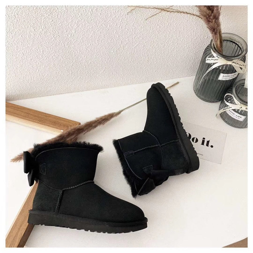 Black Elegant Bow Detail Ankle Boots — New Arrival | In Stock